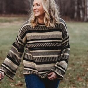 Polo by Ralph Lauren Black and Cream Striped Sweater